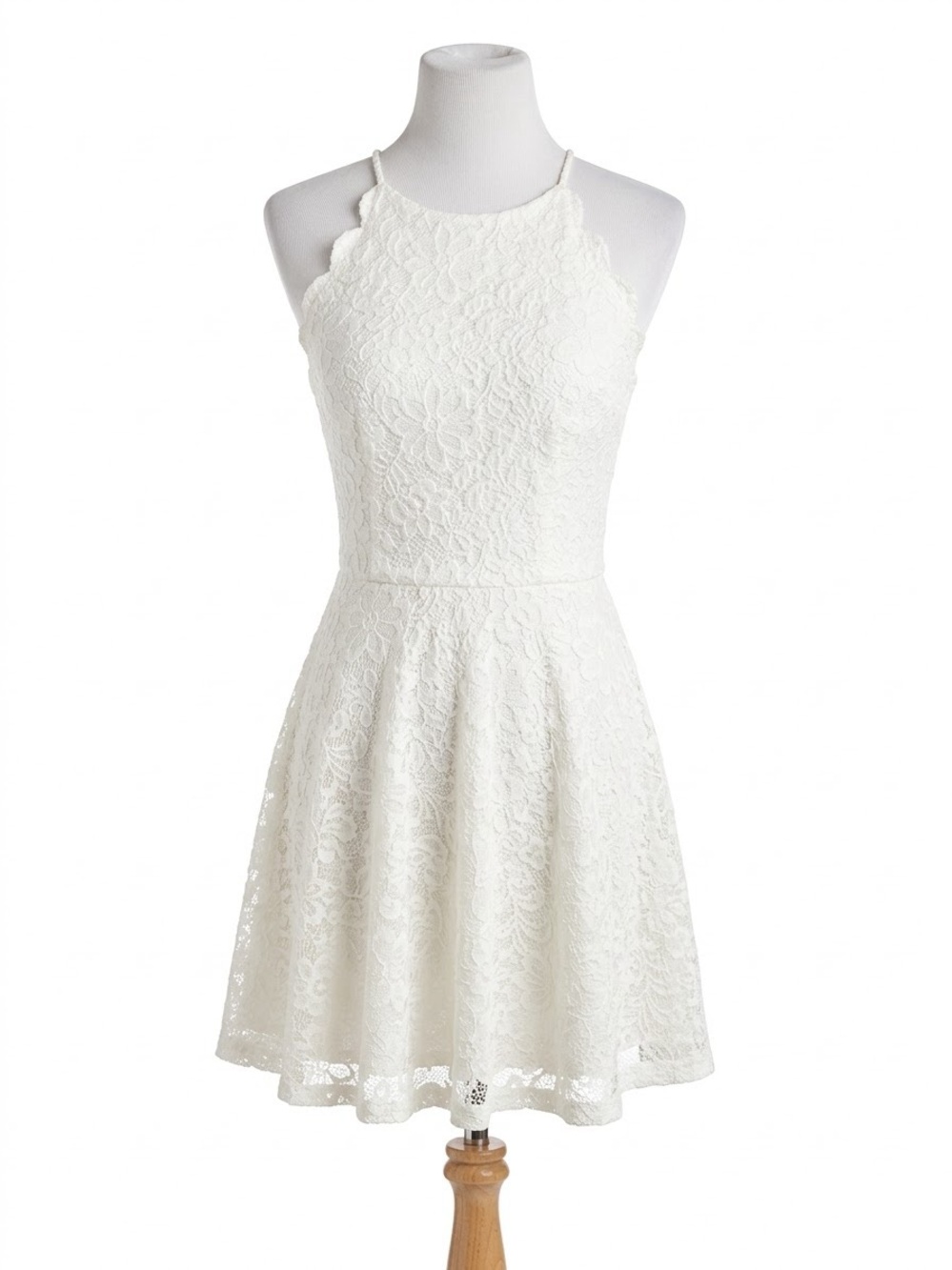 Iz Byer White Lace Halter Mini Dress